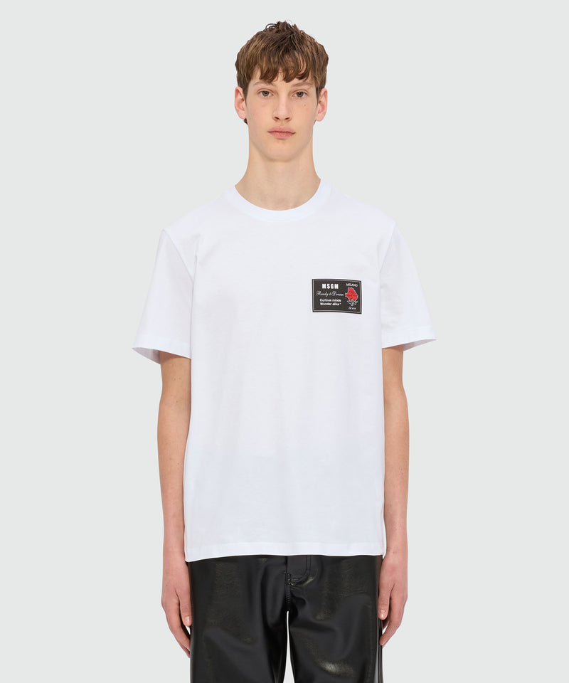 T-shirt bianca in jersey con patch 01 Uomo 