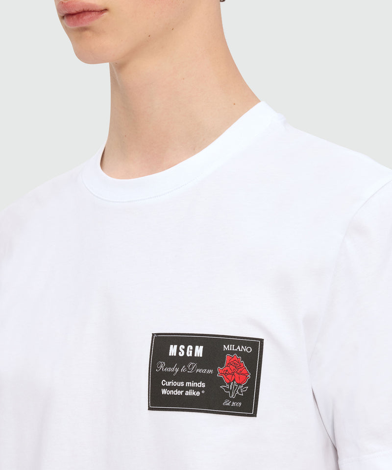 T-shirt bianca in jersey con patch 01 Uomo 