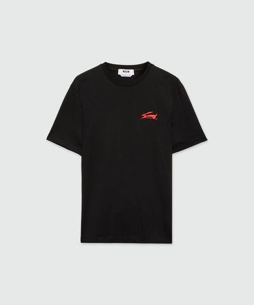 T-shirt nera in jersey con ricamo