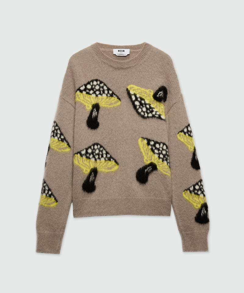 Gray brushed mohair sweater with "Fantastic Mushroom" jacquard pattern 96 Men 