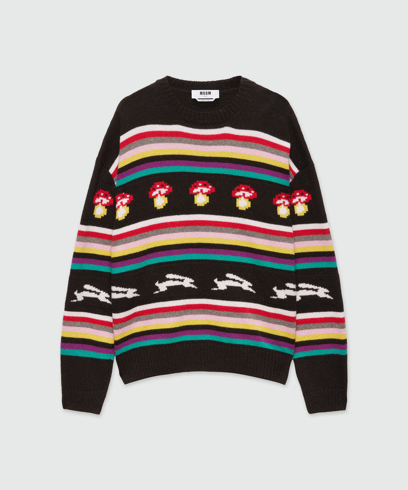 Multicolor jacquard sweater "Follow the rabbit®" and "I Love Mushrooms" 99 Men 
