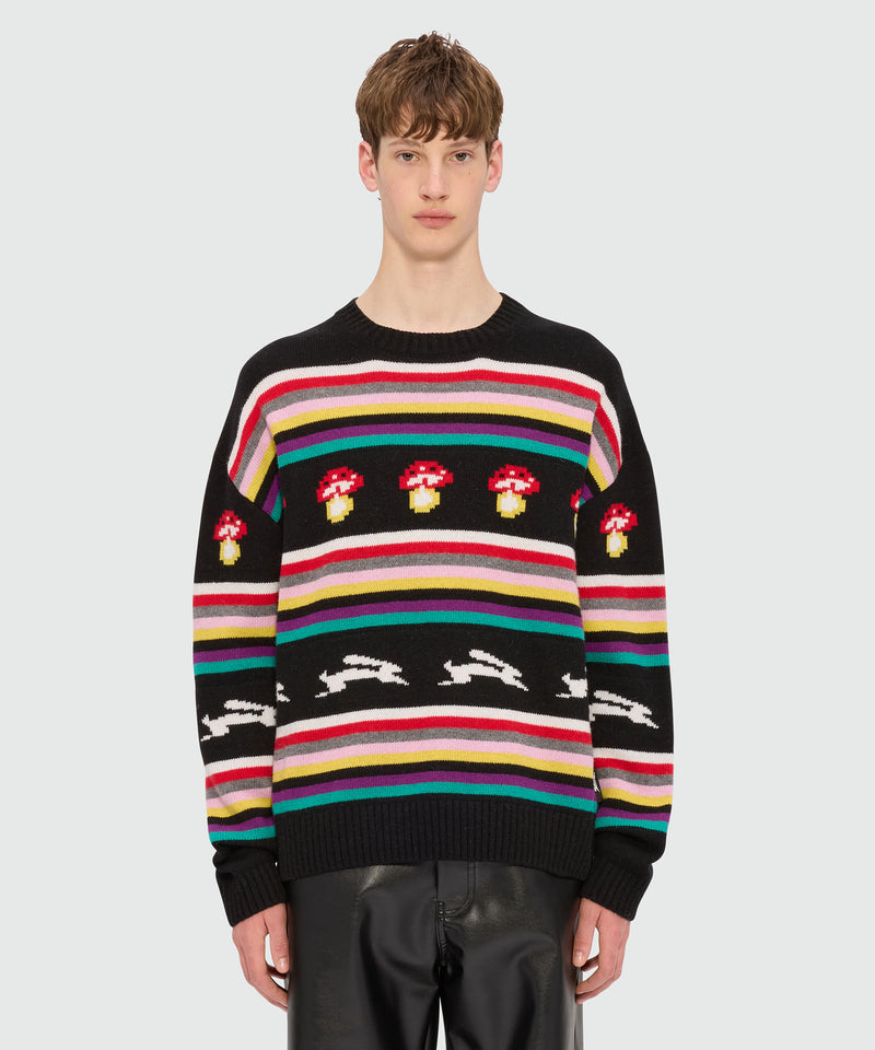 Multicolor jacquard sweater "Follow the rabbit®" and "I Love Mushrooms" 99 Men 