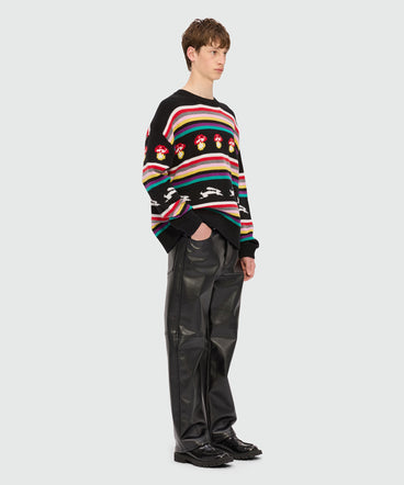 Multicolor jacquard sweater "Follow the rabbit®" and "I Love Mushrooms"