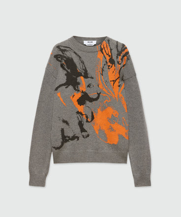 Grey sweater with "Sketched Bunnies" print