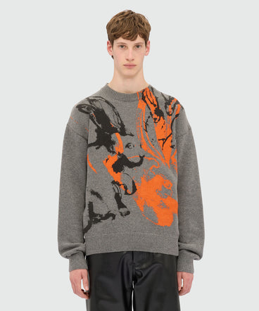 Grey sweater with "Sketched Bunnies" print