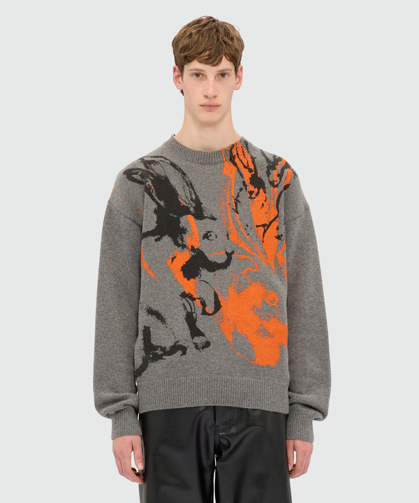 Grey sweater with "Sketched Bunnies" print