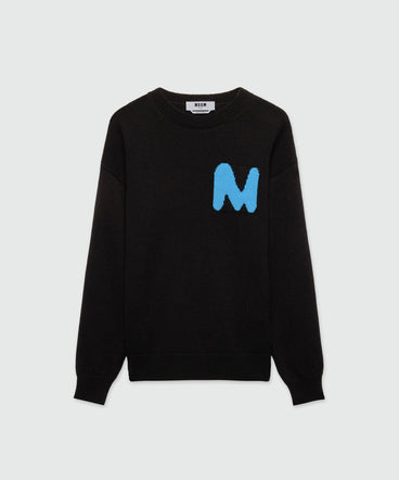 Black cashmere blend sweater with "TheMwave" patch