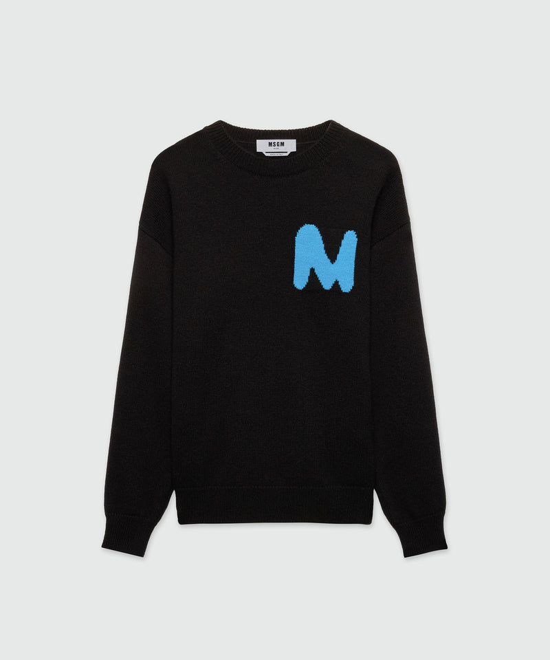Black cashmere blend sweater with "TheMwave" patch 99 Men 