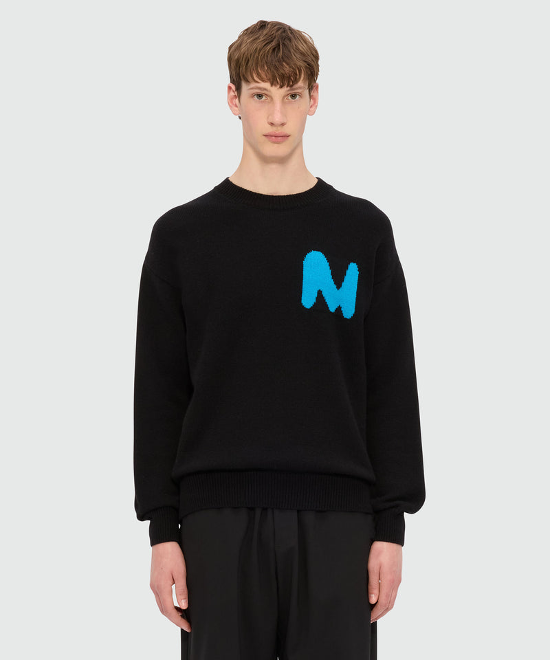 Black cashmere blend sweater with "TheMwave" patch 99 Men 