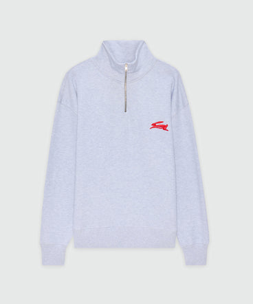 Grey melange turtleneck jersey sweatshirt with "Follow the Rabbit®" embroidery
