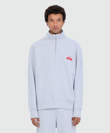 Grey melange turtleneck jersey sweatshirt with "Follow the Rabbit®" embroidery