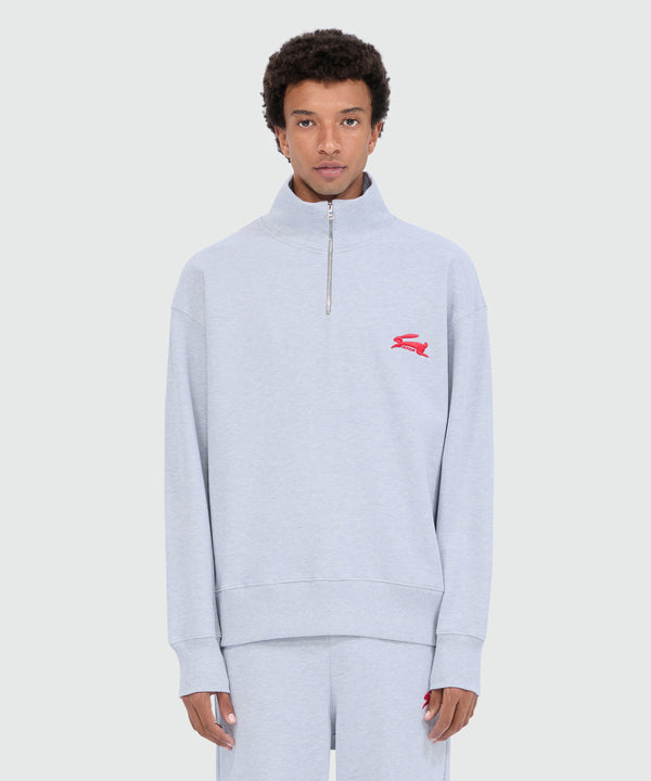 Grey melange turtleneck jersey sweatshirt with "Follow the Rabbit®" embroidery