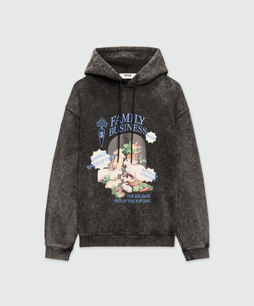Black marbled jersey hoodie with "Family Business" print