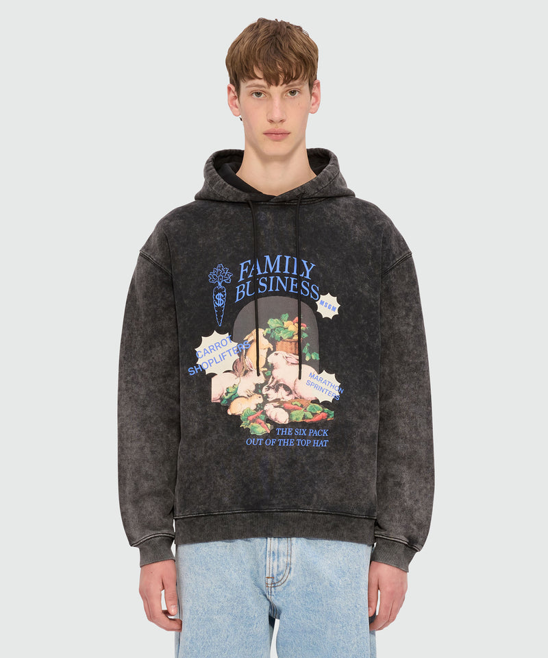 Black marbled jersey hoodie with "Family Business" print 99 Men 