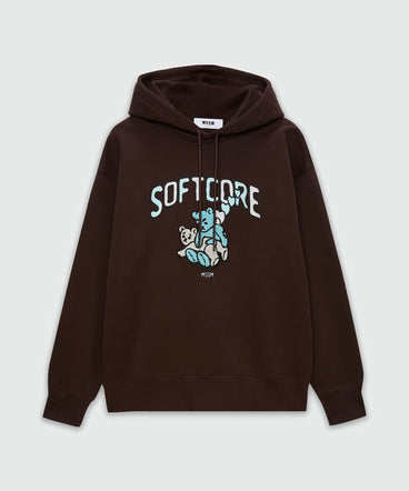 Brown cotton hoodie with MSGM Softcore print