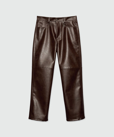 Brown textured faux leather trousers