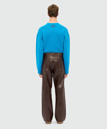 Brown textured faux leather trousers