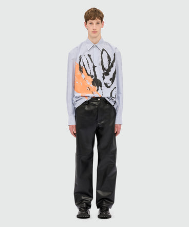Black textured faux leather trousers