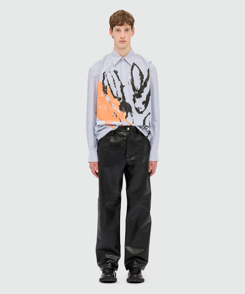 Black textured faux leather trousers 99 Men 