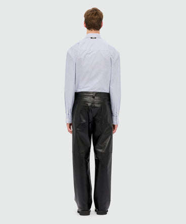 Black textured faux leather trousers