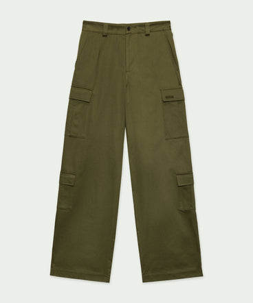 Olive green cargo trousers in cotton drill