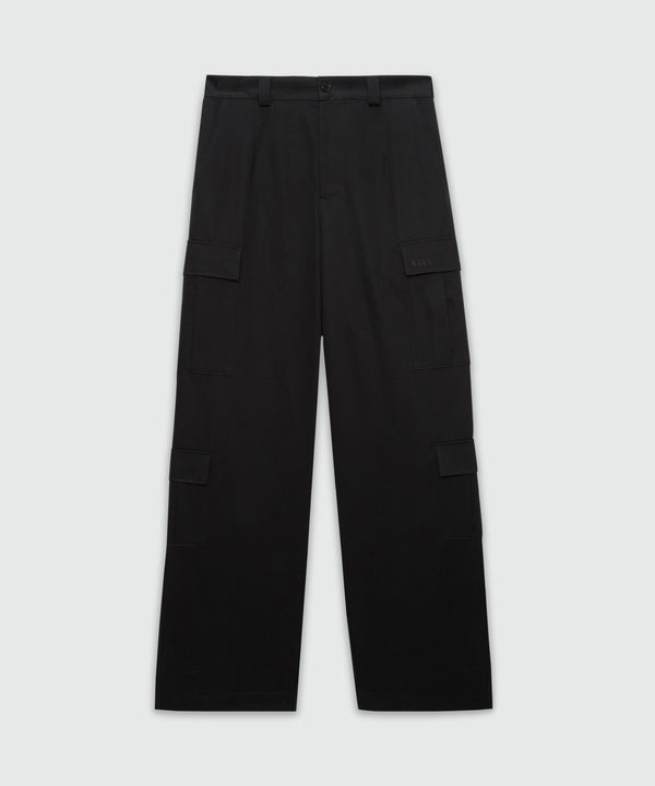Black cotton drill cargo pants