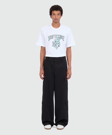 Black cotton drill cargo pants