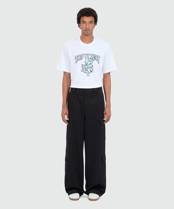 Black cotton drill cargo pants