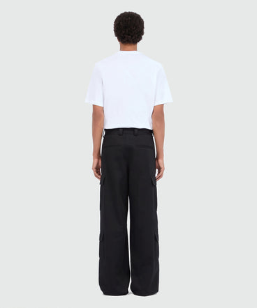 Black cotton drill cargo pants