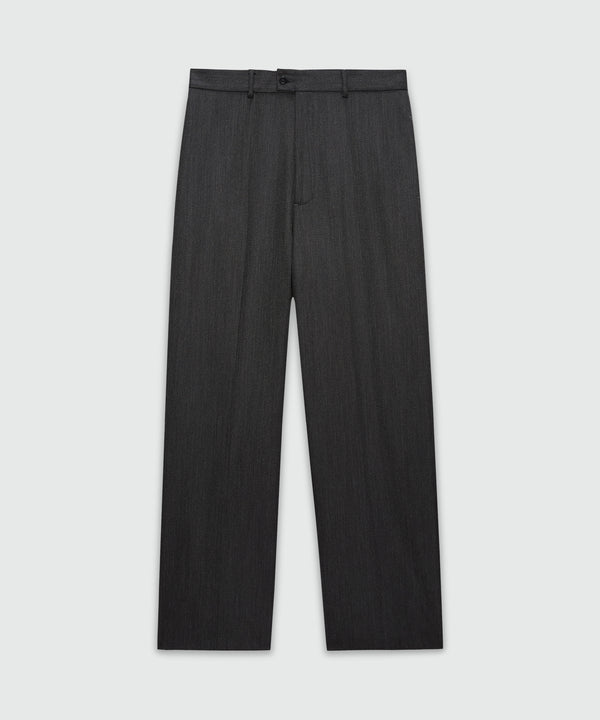 Wide-leg anthracite wool twill trousers