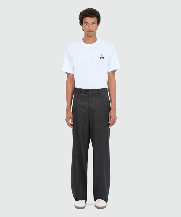 Wide-leg anthracite wool twill trousers