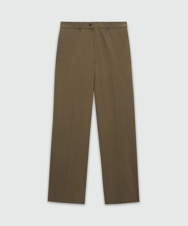Wide-leg olive green trousers in cool wool with MSGM label