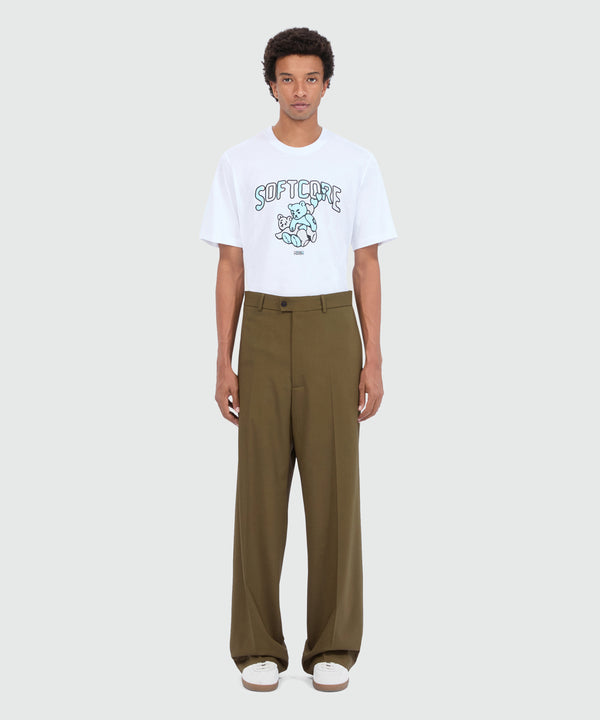 Wide-leg olive green trousers in cool wool with MSGM label