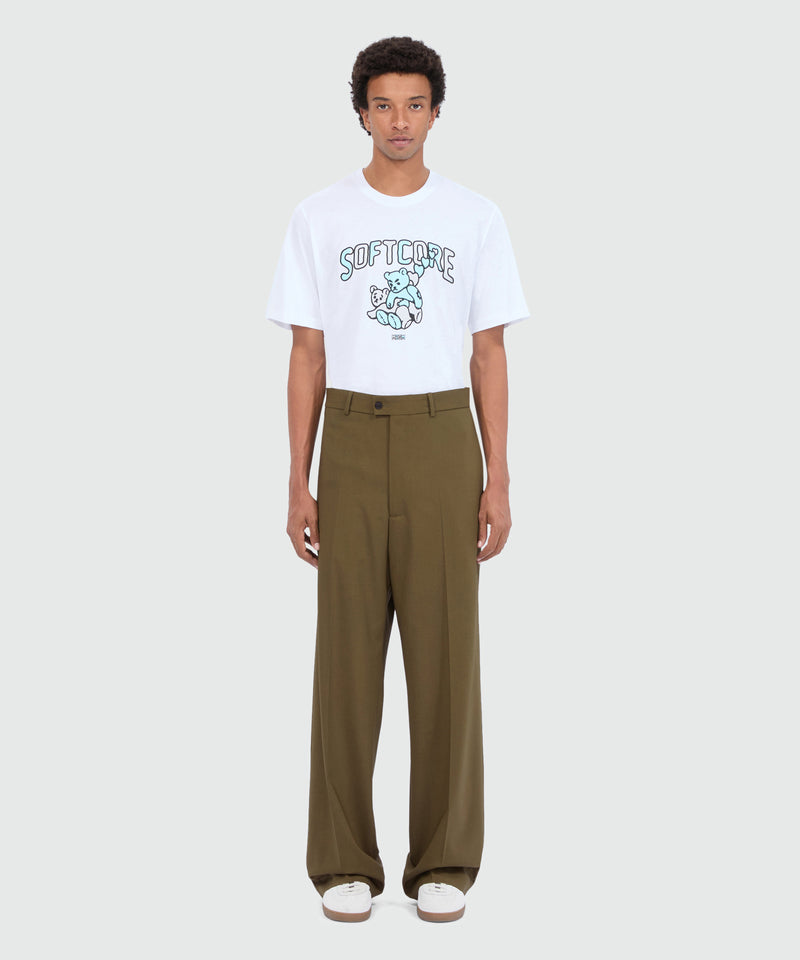 Wide-leg olive green trousers in cool wool with MSGM label 37 Men 