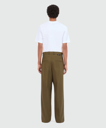 Wide-leg olive green trousers in cool wool with MSGM label