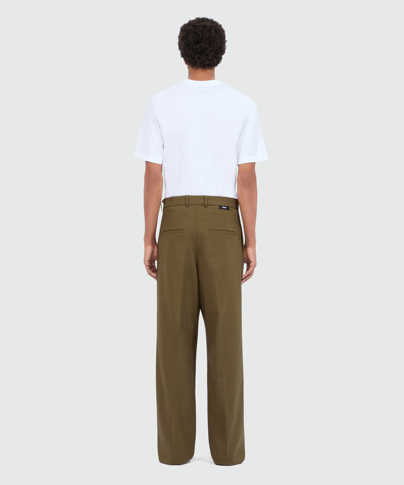 Wide-leg olive green trousers in cool wool with MSGM label 37 Men 