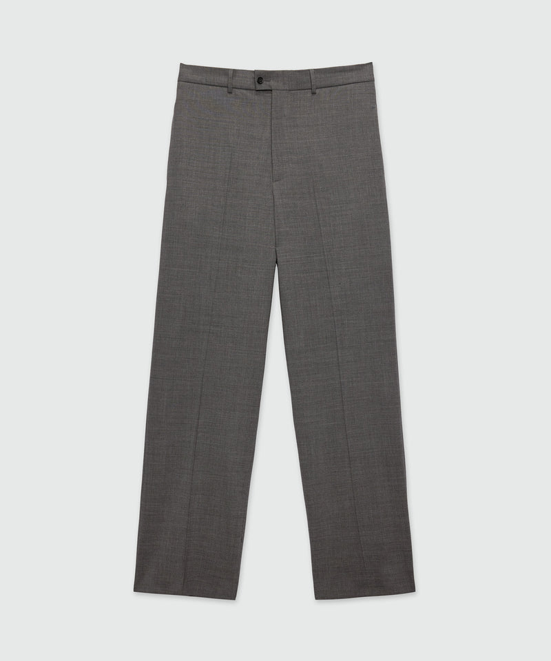 Wide-leg trousers in grey melange cool wool with MSGM label 98 Men 