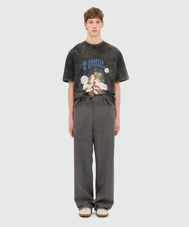 Wide-leg trousers in grey melange cool wool with MSGM label