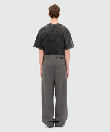Wide-leg trousers in grey melange cool wool with MSGM label