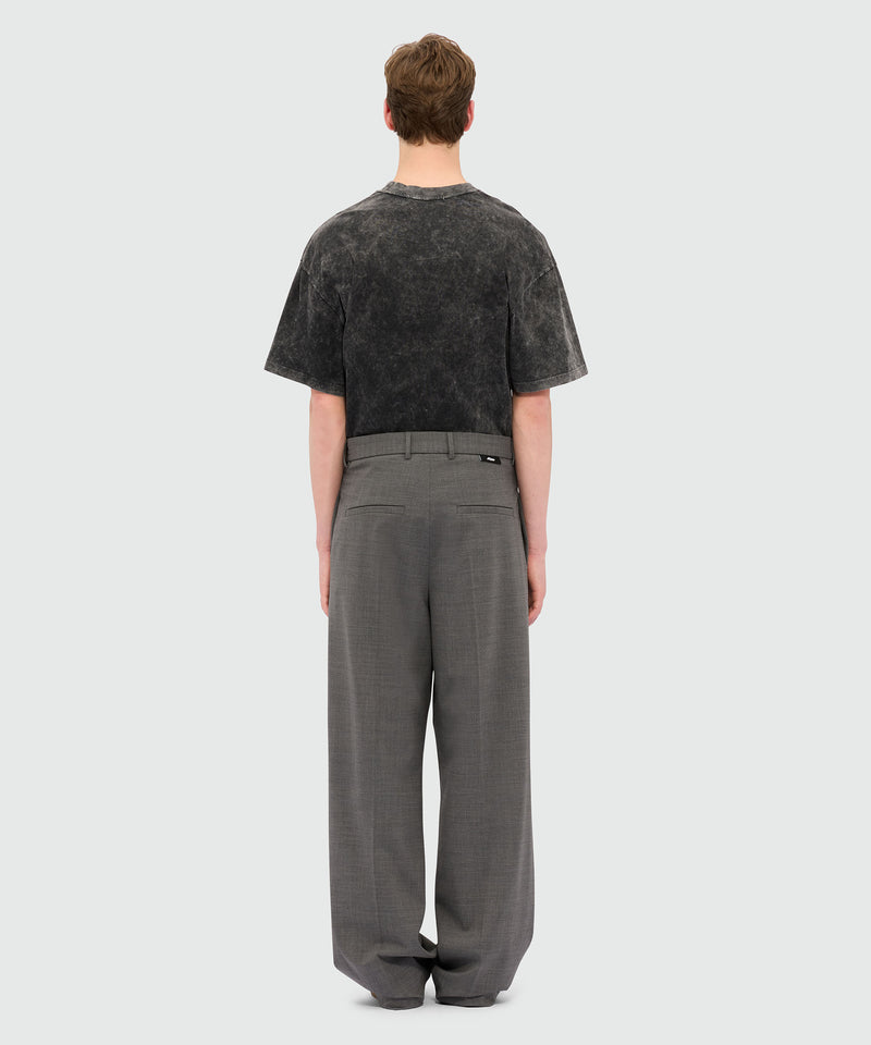 Wide-leg trousers in grey melange cool wool with MSGM label 98 Men 