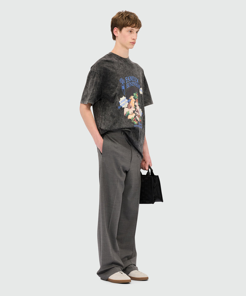 Wide-leg trousers in grey melange cool wool with MSGM label 98 Men 