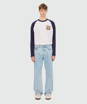 Light blue marbled denim trousers