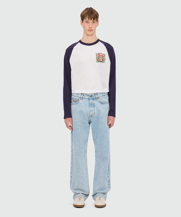 Light blue marbled denim trousers