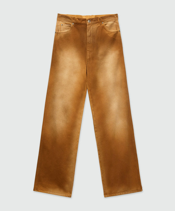 Beige spray-effect denim trousers