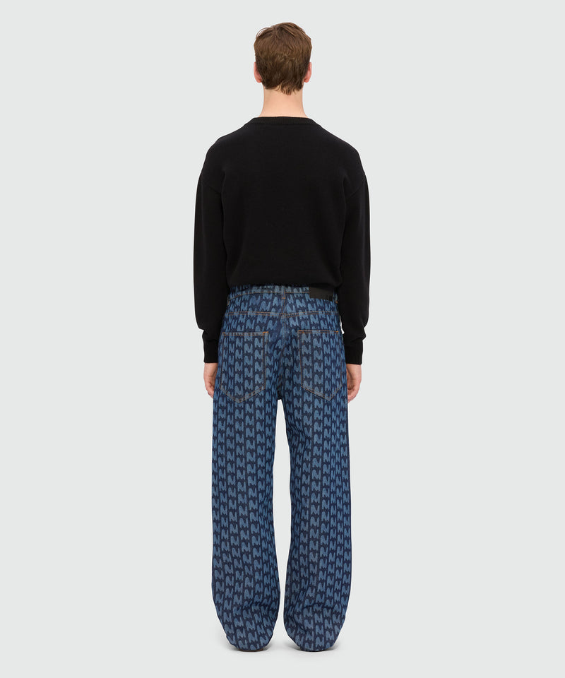Blue laser-cut denim trousers with "TheMwave" motif 88 Men 