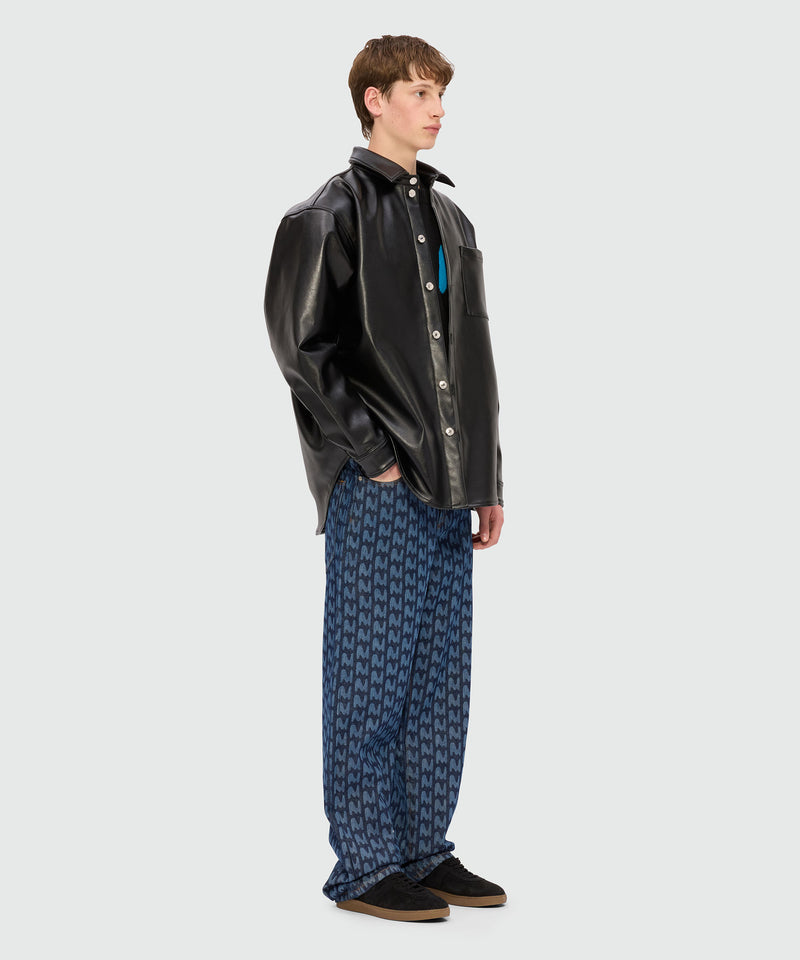 Blue laser-cut denim trousers with "TheMwave" motif 88 Men 