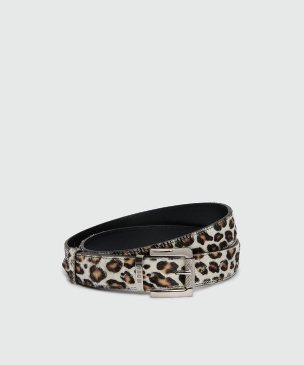 White pony-effect belt with animal print