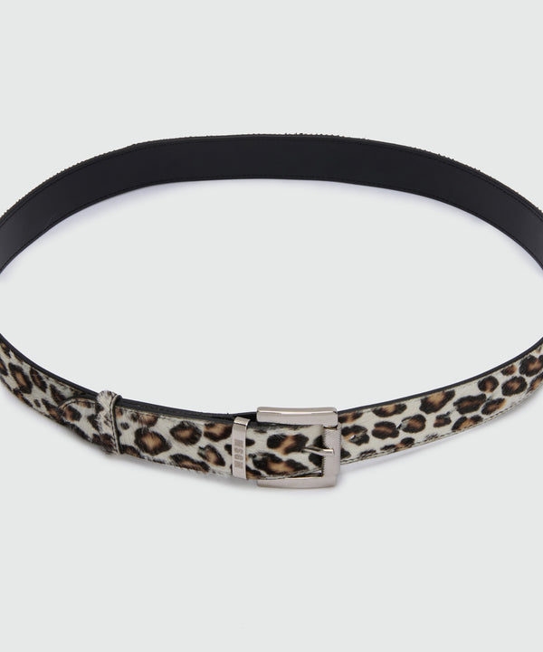 White pony-effect belt with animal print