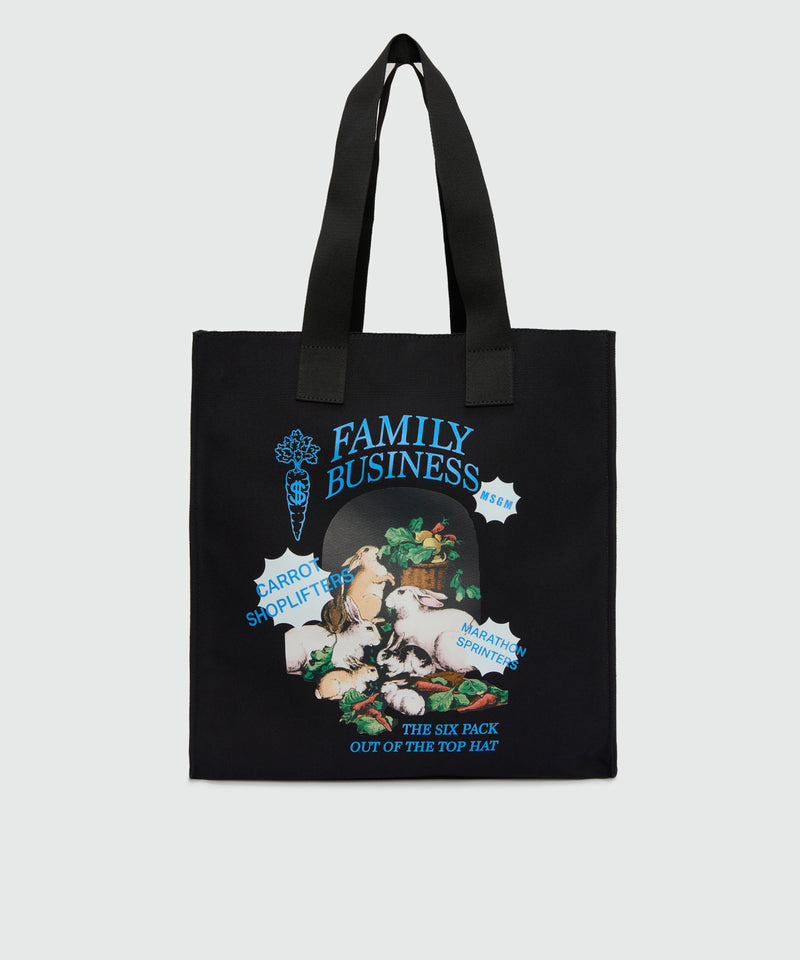 Black canvas tote with "Family Business" print 99 Men 