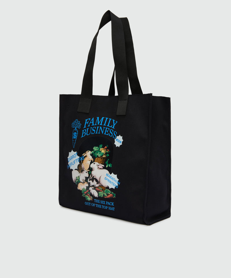 Black canvas tote with "Family Business" print 99 Men 